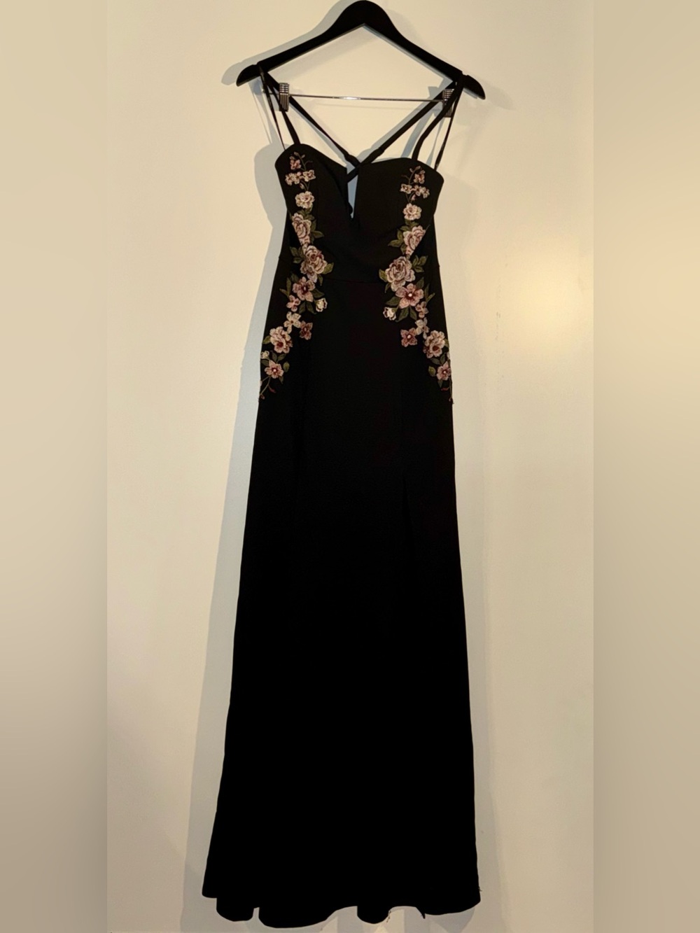 Speechless Black Maxi Dress with Pink Floral Embroidery